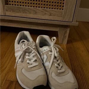 New Balance 574 Cream and White Athletic Shoes